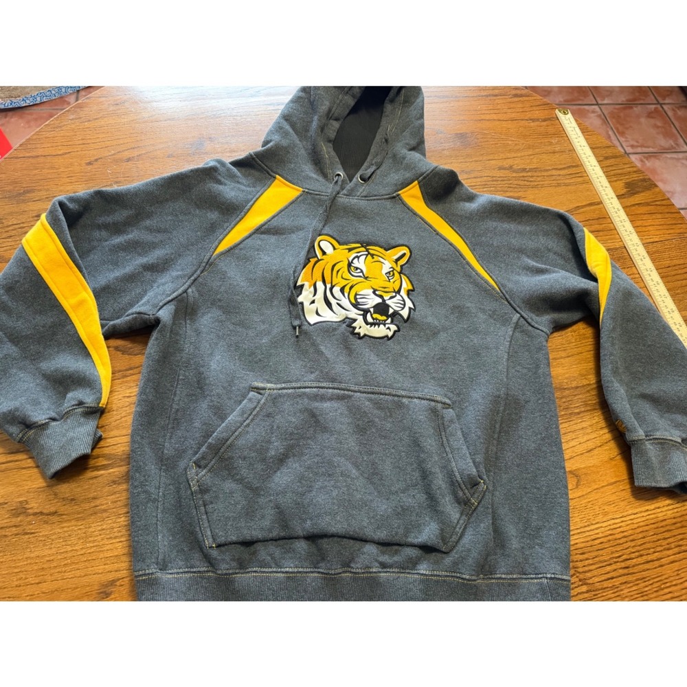 Colosseum LSU Tigers Hoodie Mens Medium Gray Yellow Mascot Embroidered Pullover